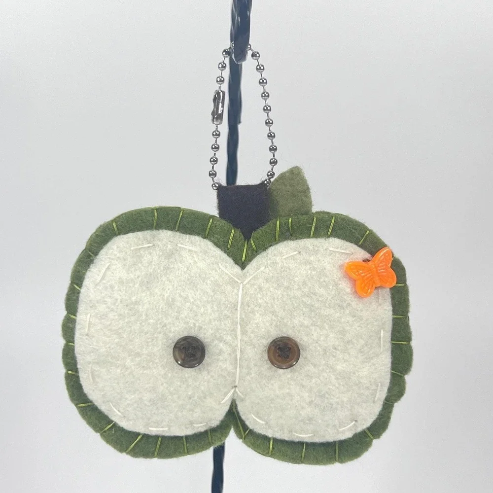 Handmade Green Apple Felt Keychain Cottagecore‎ Fruit Bag Charm Fob Butterfly